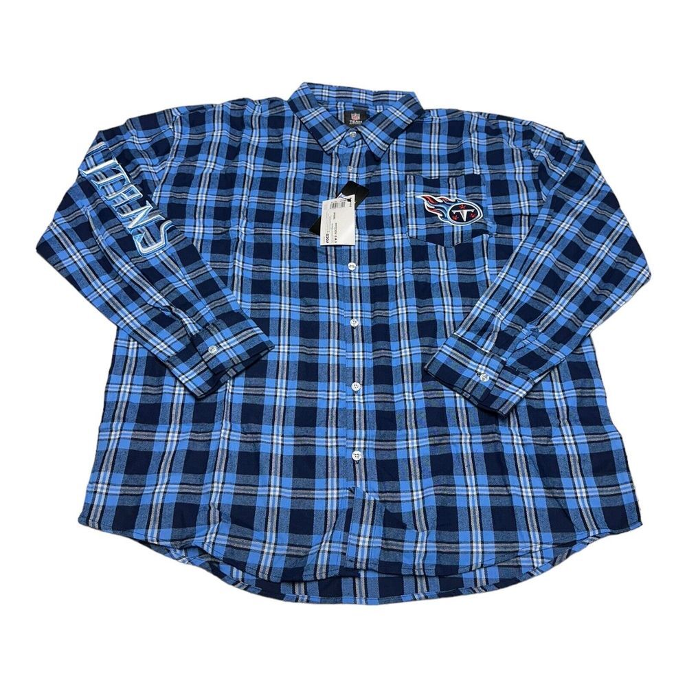 Tennessee Titans Shirt Mens XL Blue Plaid Flannel Long Sleeve Button Up FOCO NFL